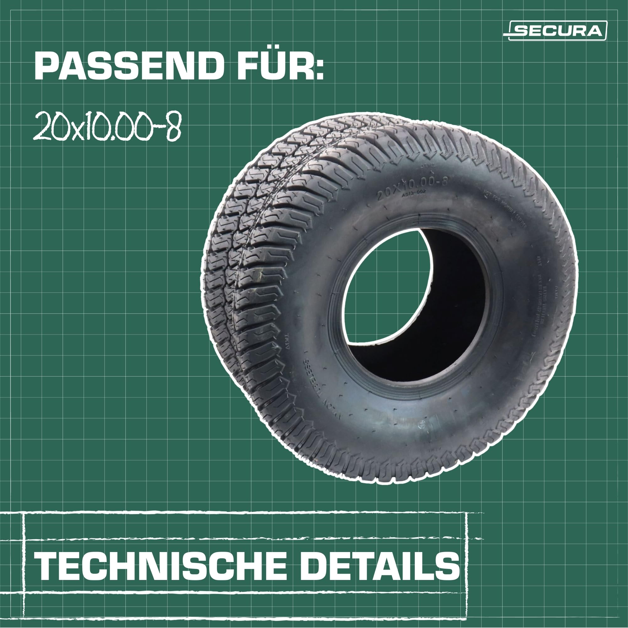 SECURA 2x Reifen 20x10.00-8 schlauchlos tubeless