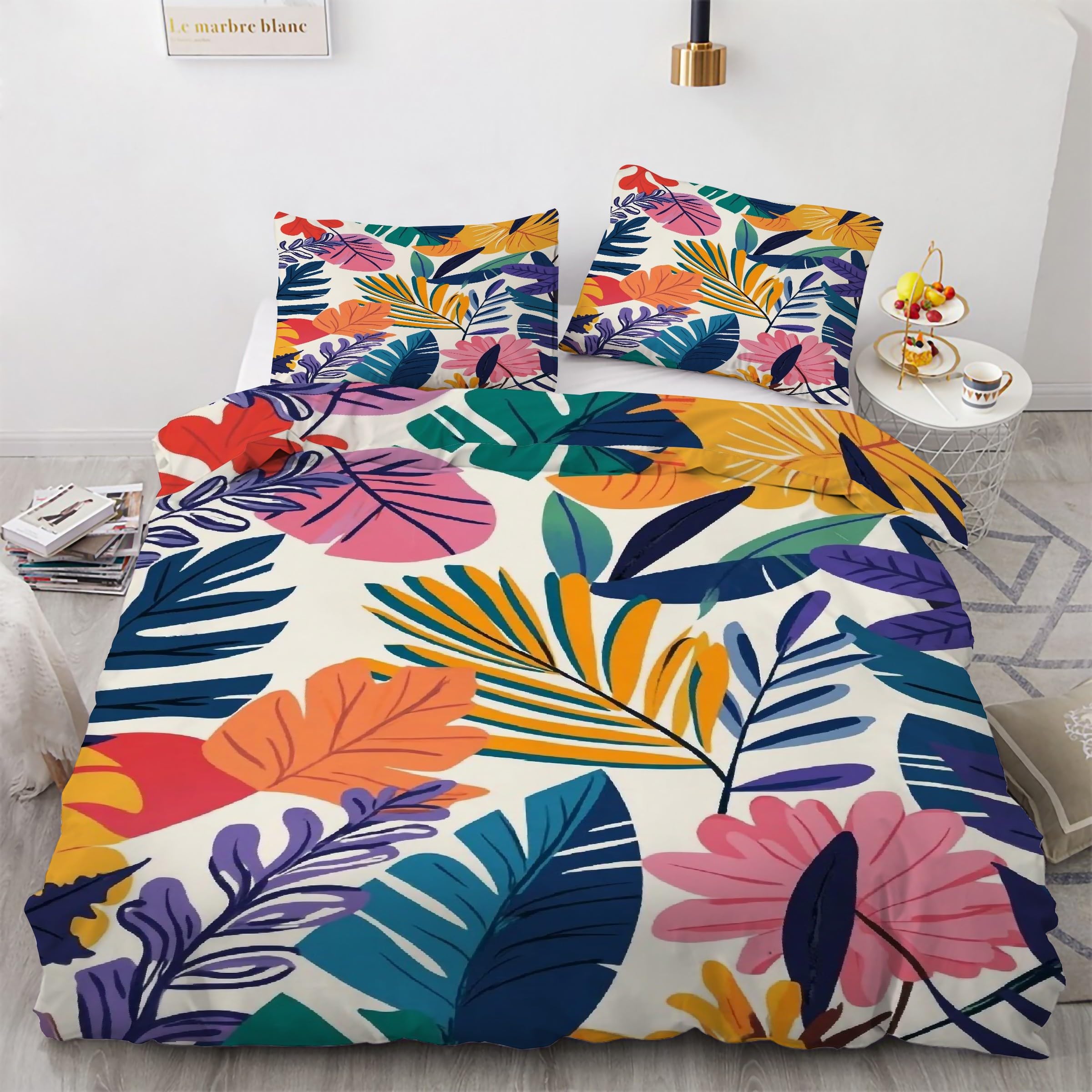 Ensemble de literie 3 pièces 160x200 cm imprimé exotique avec fermeture éclair