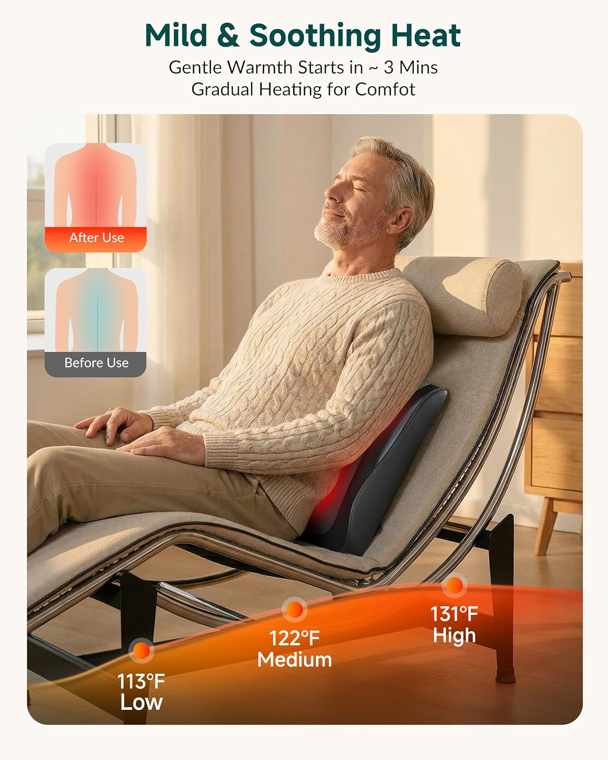 Snailax Back Massager with Heat for Lower Back & Neck Pain Relief, Deep Tissue Shiatsu Massage Pillow with Fixed 3D Kneading Nodes for Back Neck, Chair Massager as Gift for Mom & Dad Women & Men - Image 6