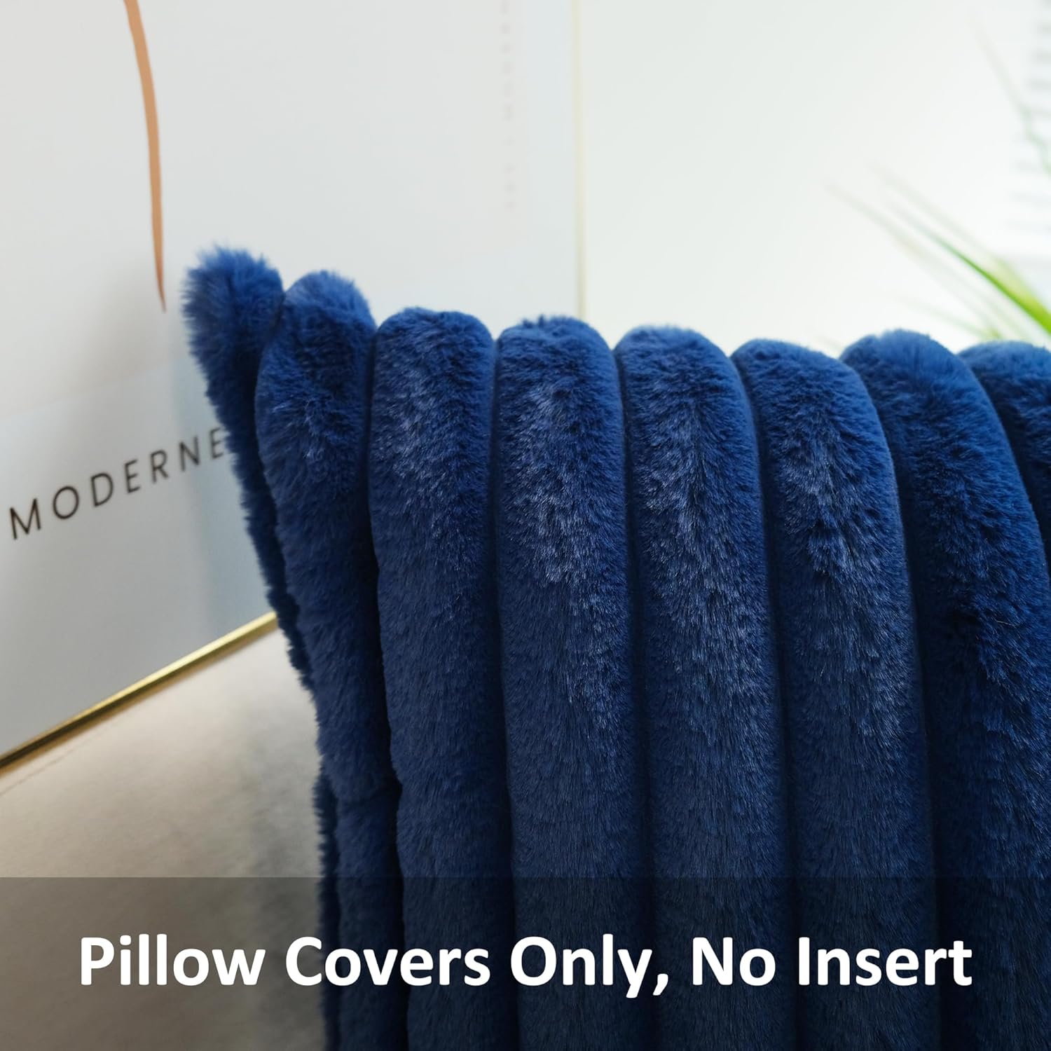 JOJUSIS Pack of 2 Faux Fur Plush Decorative Throw Pillow Covers Couch Cushion Case Soft Pillowcases (Navy Blue, 24 x 24-Inch)