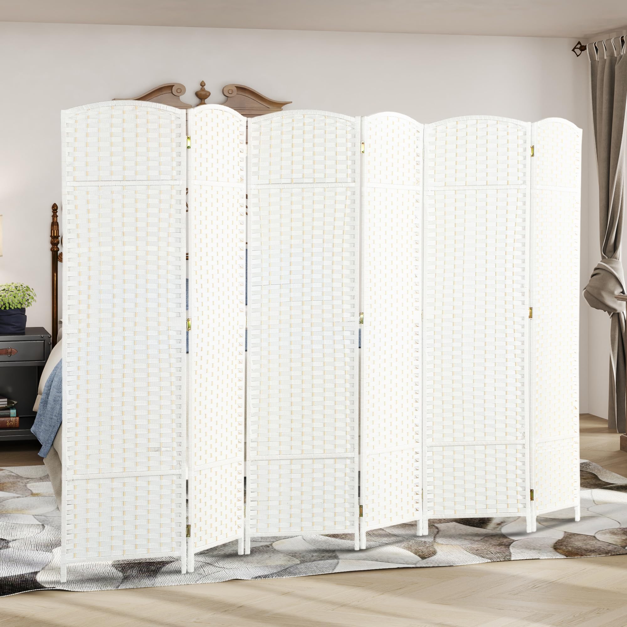 HOMCOM Biombo de 6 Paneles 240x170 cm Separador de Ambientes Plegable Biombo Separador de Ambientes para Salón Dormitorio Oficina Blanco