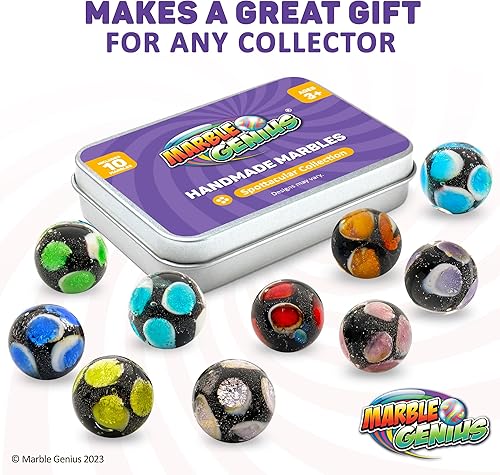 Miniatura 6 de Marble Genius Canicas para coleccionistas, manchas, 0.630 in, juego de 10 canicas de coleccionista de vidrio coloridas hechas a mano, regalos para