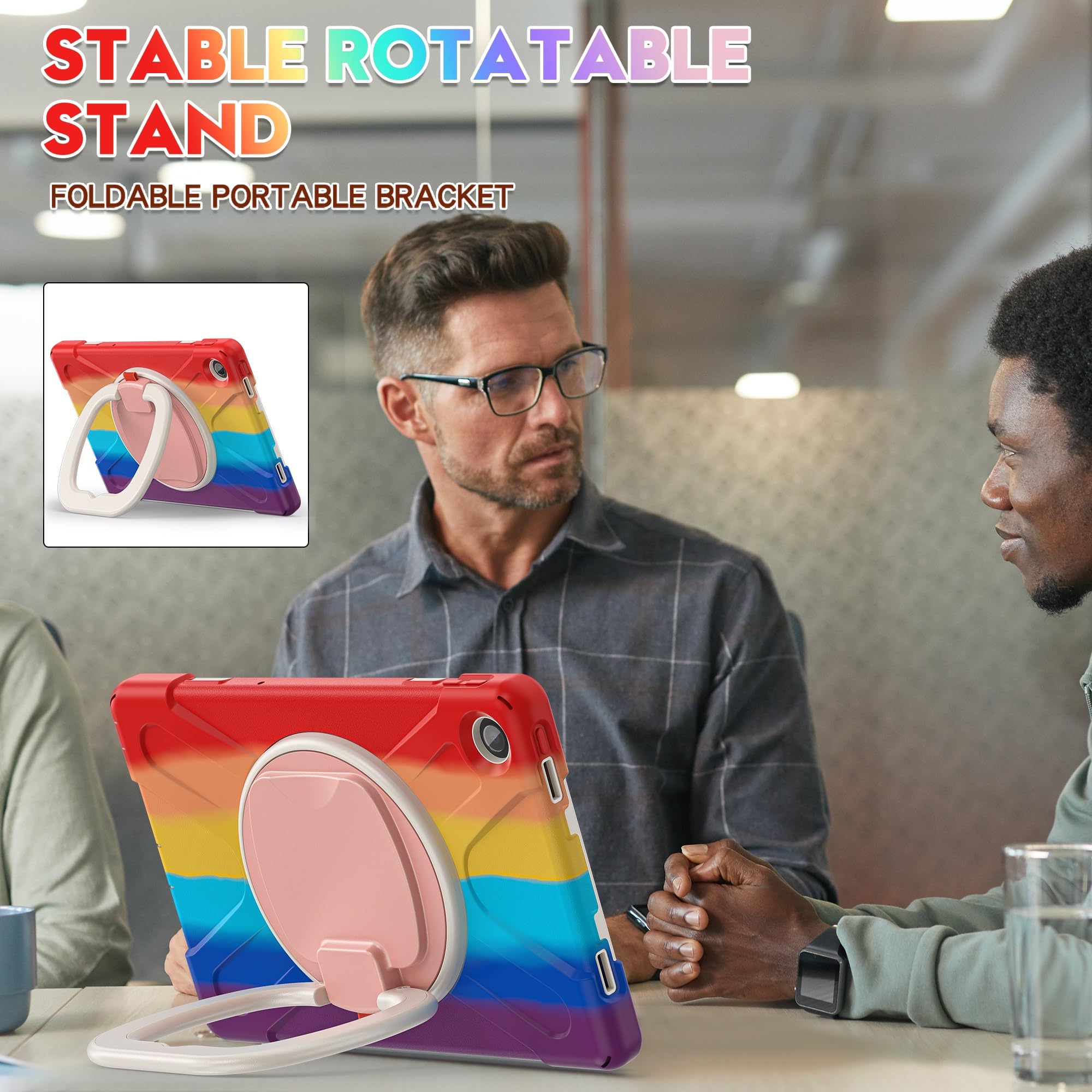 Do obudowy Lenovo Tab M10 Plus 3. generacji 10,6 cala 2022 (TB125FU/TB128FU/TB128XU), odporna na wstrząsy, solidna obudowa z obrotową podpórką 360°, wytrzymały futerał tablet paskiem rękę/ramię(Red c)