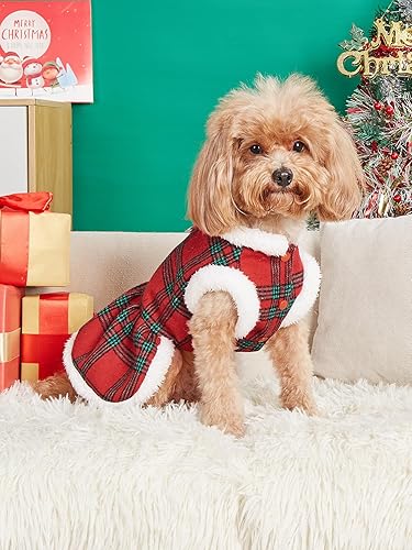 Miniatura 3 de Vestido de Navidad para perro a cuadros de búfalo vestidos para cachorros, ropa cálida para mascotas (cuadros rojos, S)