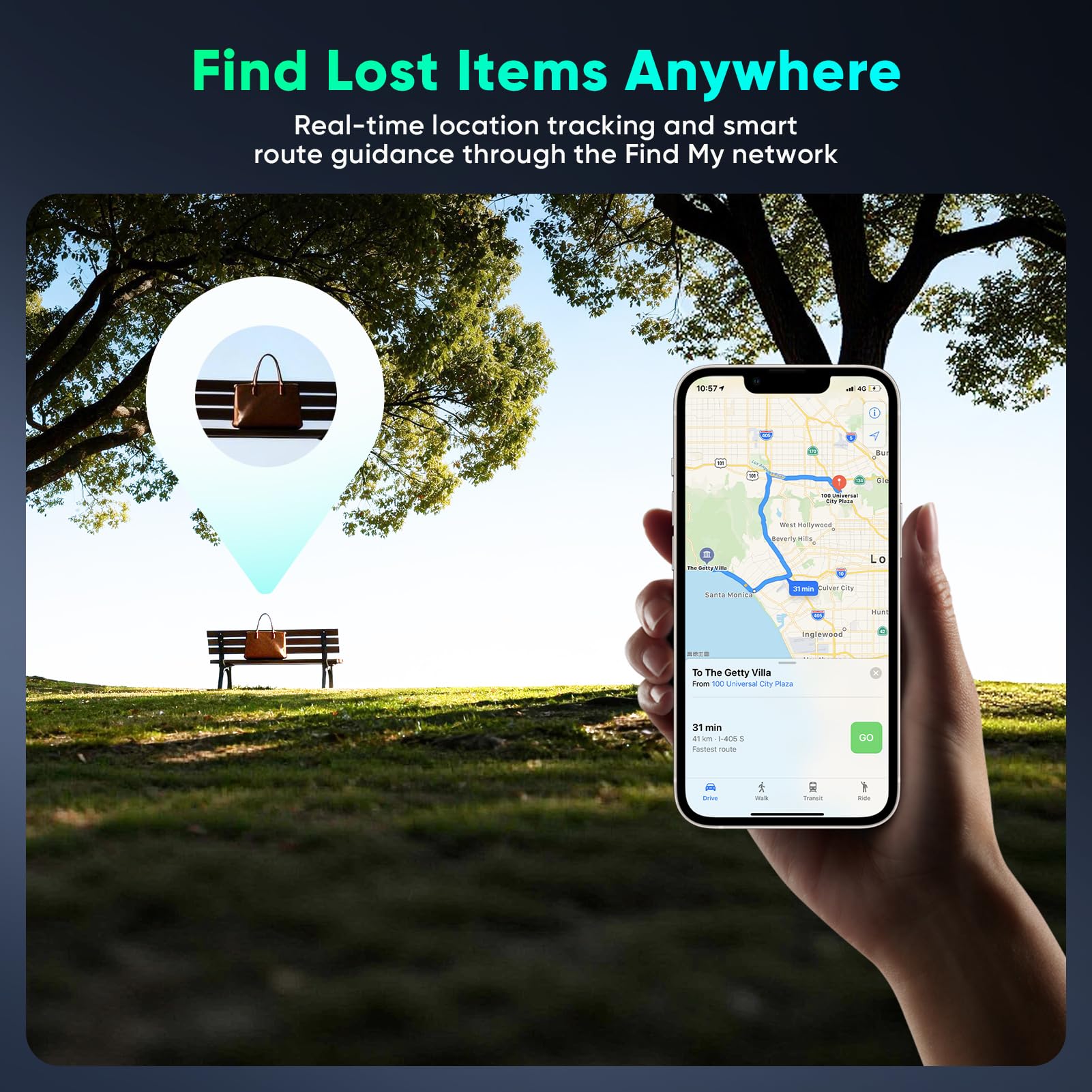 Lot de 4 étiquettes de suivi compatibles avec Apple Find My (iOS uniquement) Bluetooth, localisateur de clés intelligentes et localisateur d'articles avec crochets pour portefeuille, bagages, sac à