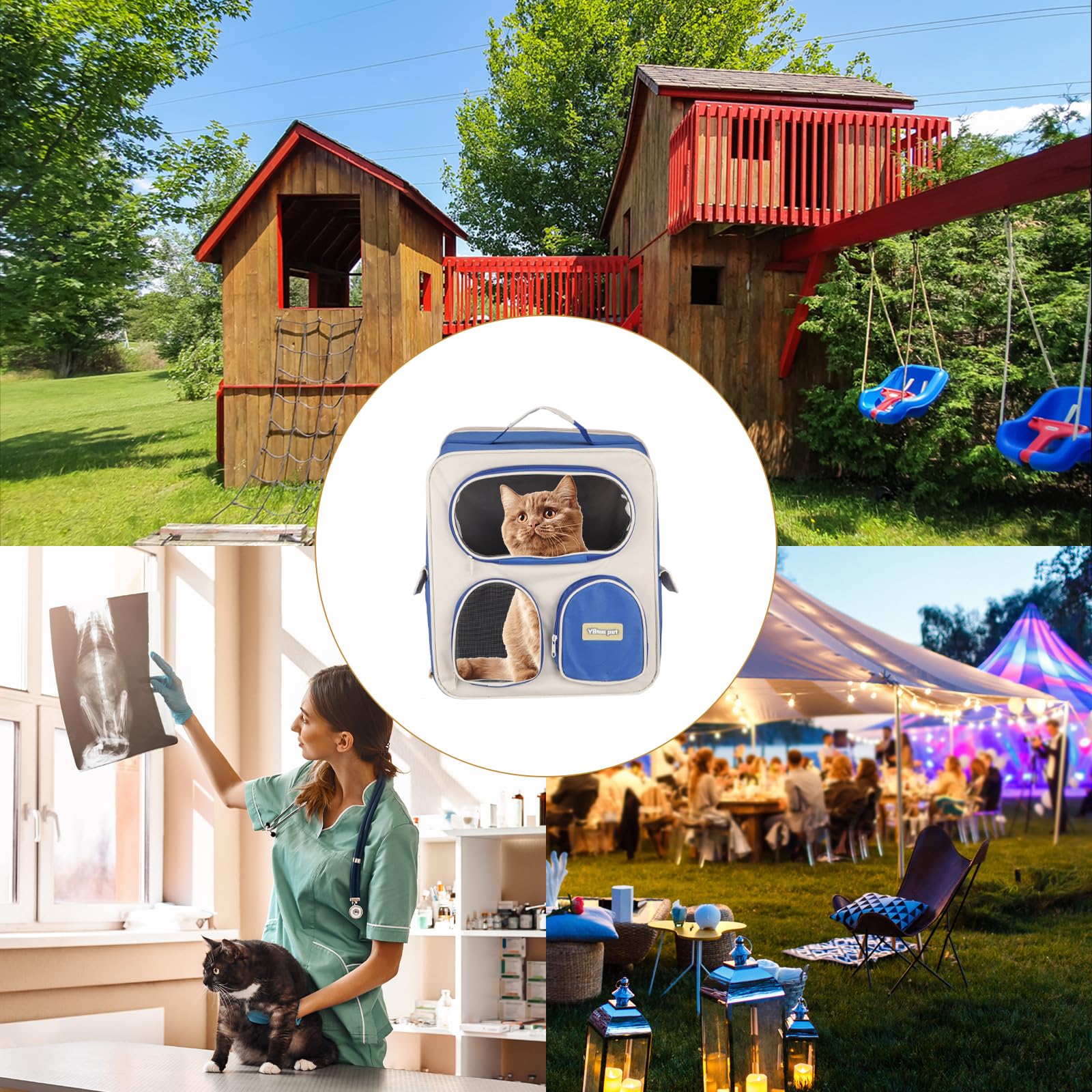 QUARKZMAN Mochila Transportadora para Mascotas Portátil Y Ventilada Bolsa De Viaje para Perros Gatos Y Animales Pequeños De Nylon 14.96" (Azul Marino 1 Pza) Ideal