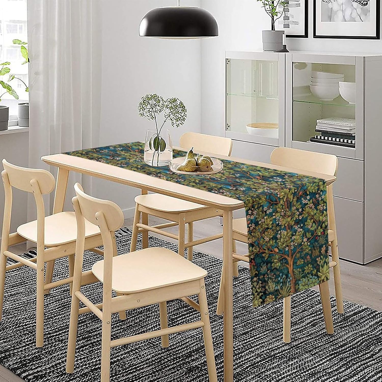 William Morris Floral Table Runner, Vintage Green Botanical Printed Table Runner for Home Kitchen Dining Table Decoration,13x90 Inch