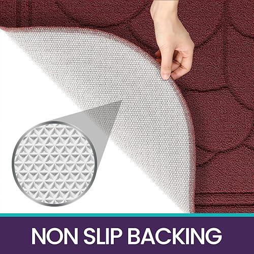 Miniatura 5 de DEXI Paquete de 2 tapetes de cocina de perfil bajo, lavables a máquina, 23 x 35 + 23 x 35 pulgadas, color rojo vino