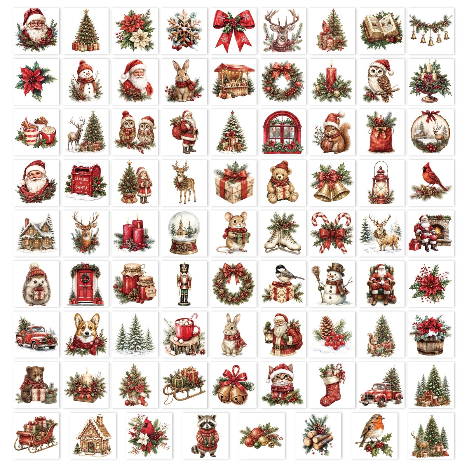 Eiapadeor 80 Pcs Vintage Christmas Forest Animals Rub on Transfer Stickers