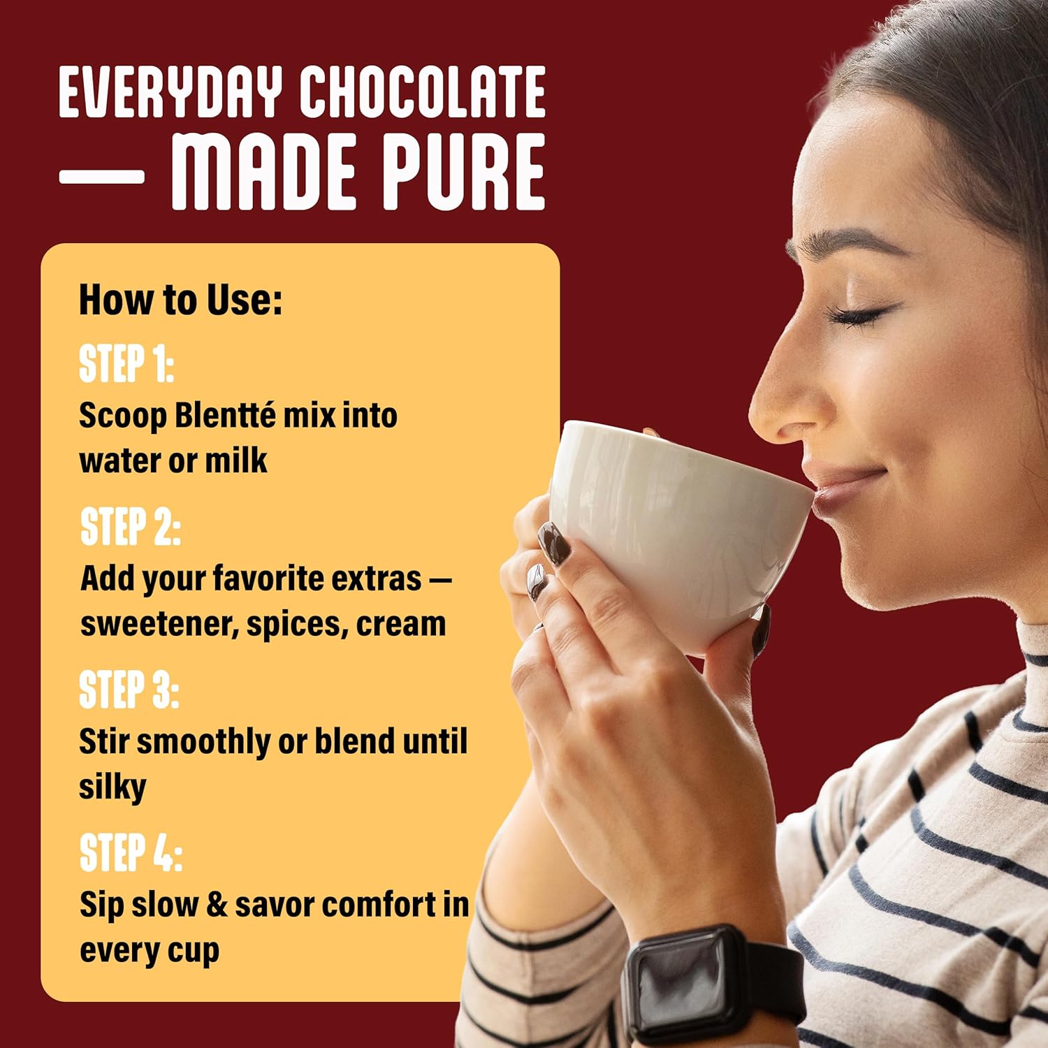 Blentte - Organic Mocha Drink Mix - Latte, Cappuccino, Frappe, Hot Chocolate & Coffee Blend - For Instant Smooth Chocolatey Beverage - Non-GMO - Dairy-Free - Gluten-Free - 10 Oz