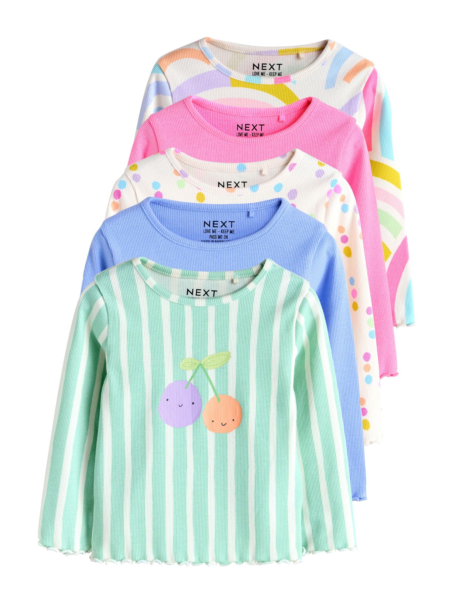 NEXT Fille Haut côtelé à Manches Longues, Lot de 5 | Coupe standard