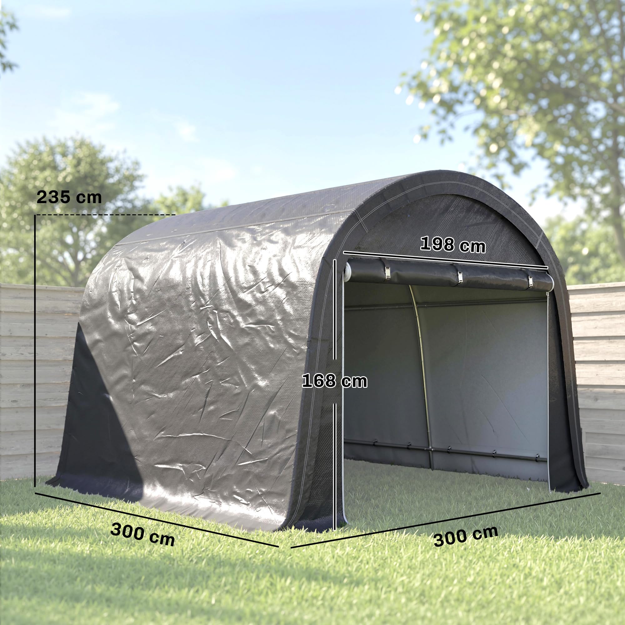 Outsunny 3x3m Garage Moto per Esterno, Tenda Garage con Copertura Rinforzata Impermeabile, 2 Ingressi a Zip, per Biciclette e Attrezzi in Acciaio Zincato, Tenda per Biciclette da Giardino, Grigio