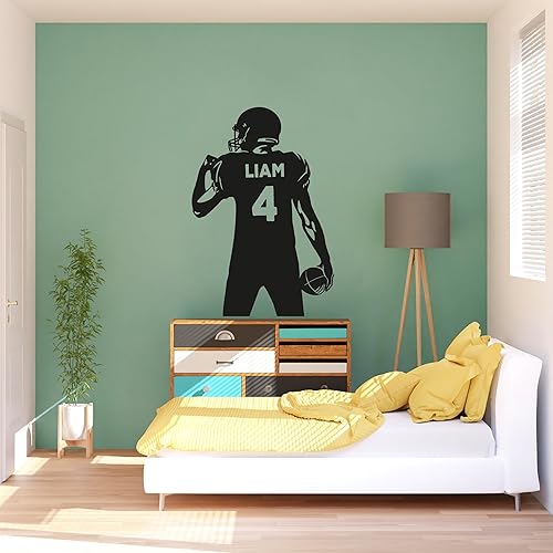 Diseño de habitación deportiva con calcomanía de pared personalizada de fútbol, ideal para amantes del fútbol y jugadores, calcomanía personalizada