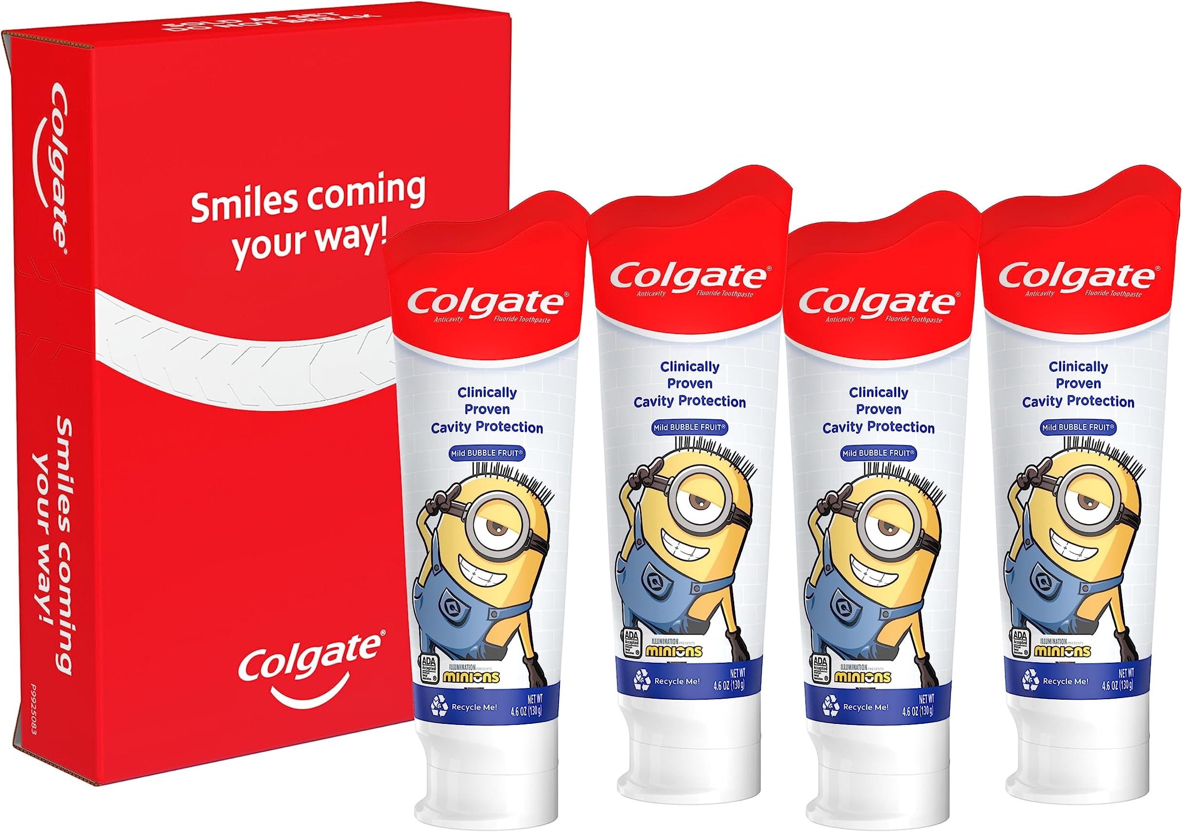 Colgate Kids Toothpaste with Anticavity Fluoride, Minions, ADA-Accepted Fluoride Toothpaste, 4.6 Ounce Tube, 4 Pack