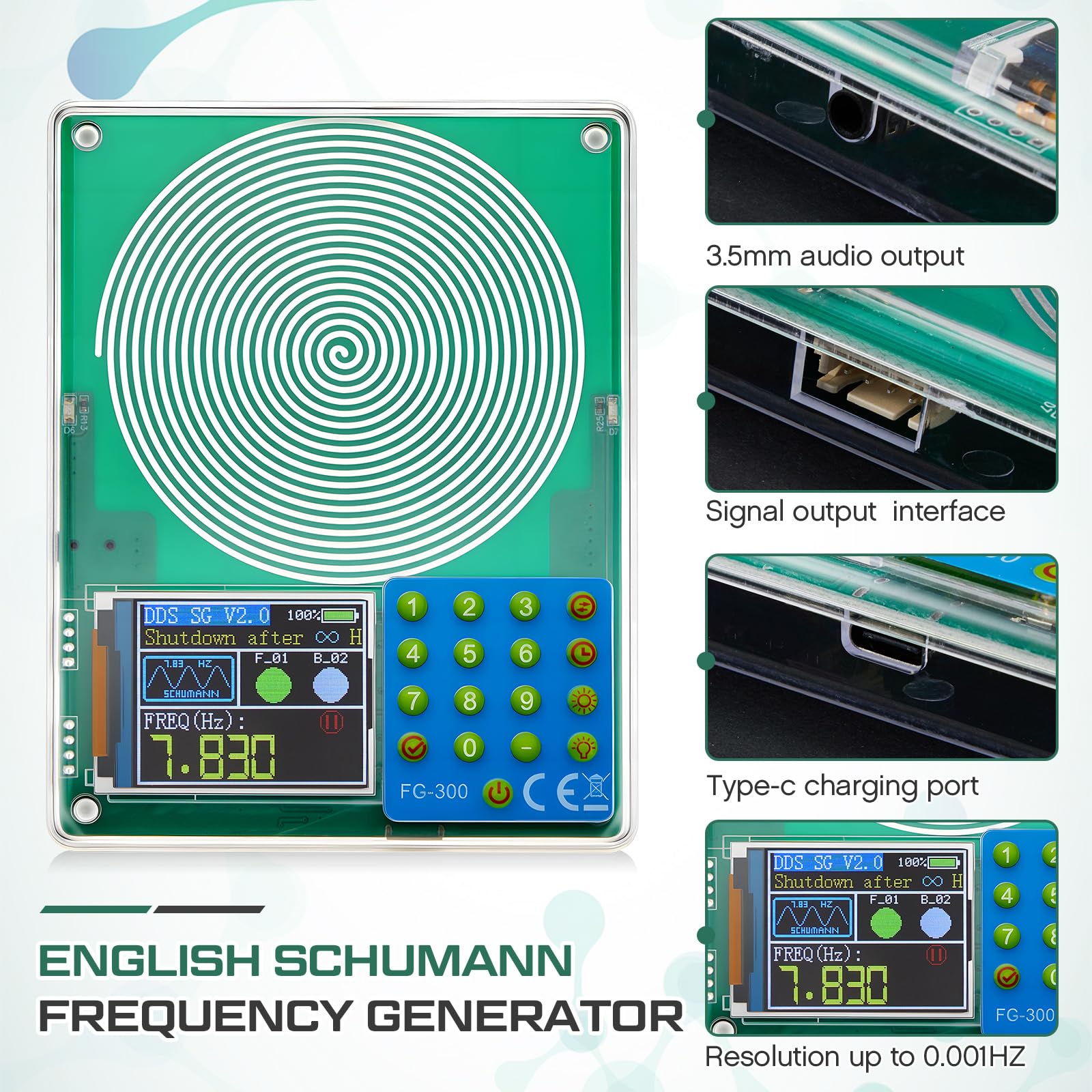 Relaxweex Generador de resonancia de onda sinusoidal Schumann ajustable de 0,1 Hz-200000 Hz, generador de frecuencia ultra baja, máquina de frecuencia de sonido con USB y caja acrílica magnética