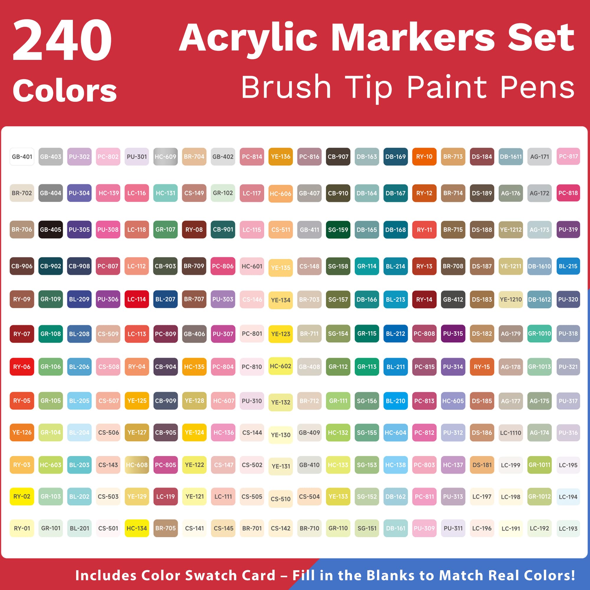 240 Farben Acrylfarben Markerstifte - Pinselspitze, Lebendige Farben für Holz, Stoff, Glas & Mehr, Acrylmalstifte Set mit Aufbewahrungskoffer, Ideal für DIY Bastelprojekte