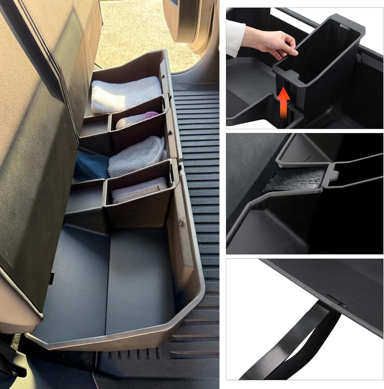 Rear Under Seat Concealed Storage Compartment Compatible with Tesla Cybertruck Accessories, Second Row Underseat Large Capacity Organizer [Interior Accessories], Black