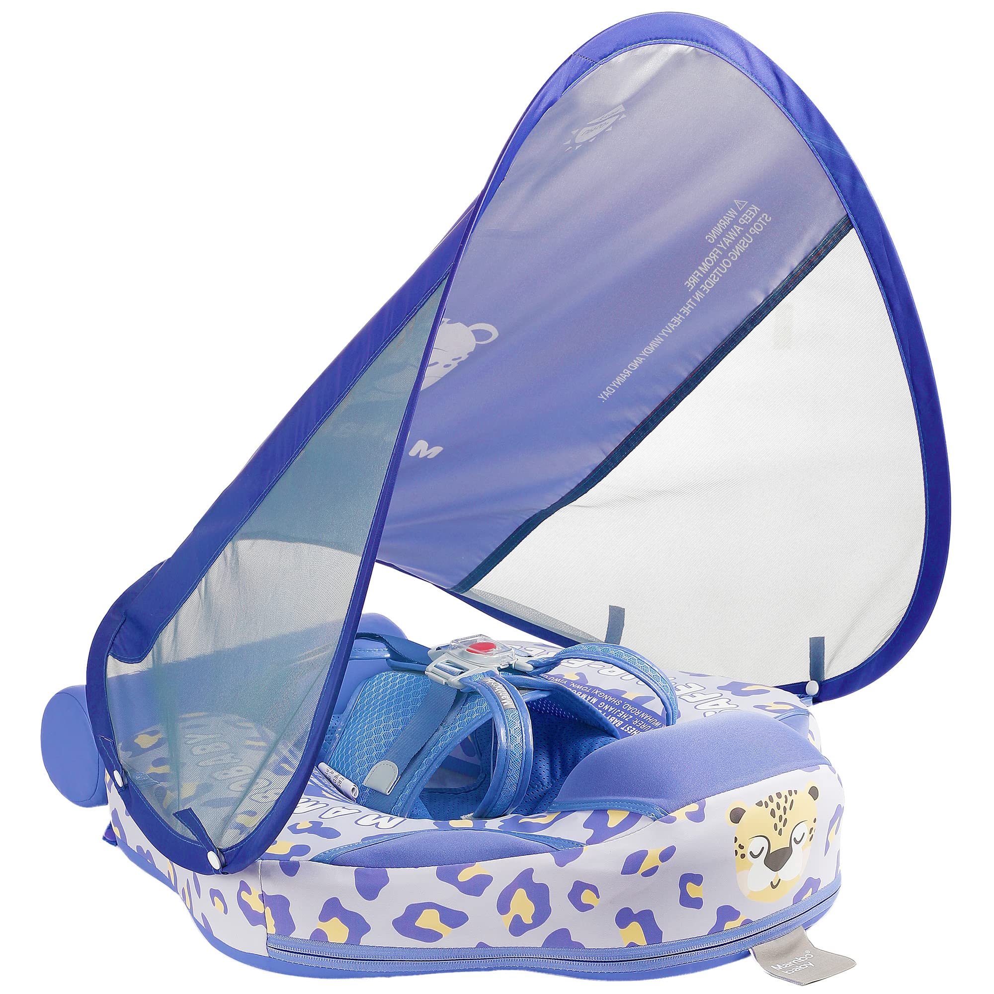 Mambobaby Baby Floats with Canopy, Non Inflatable Swimming Pool Float UPF 50+Canopy Protection No Flip Over Upgrade Tail Pool Float Water Float Summer for Infant Toddler 3-24 Months, Leopard Purple