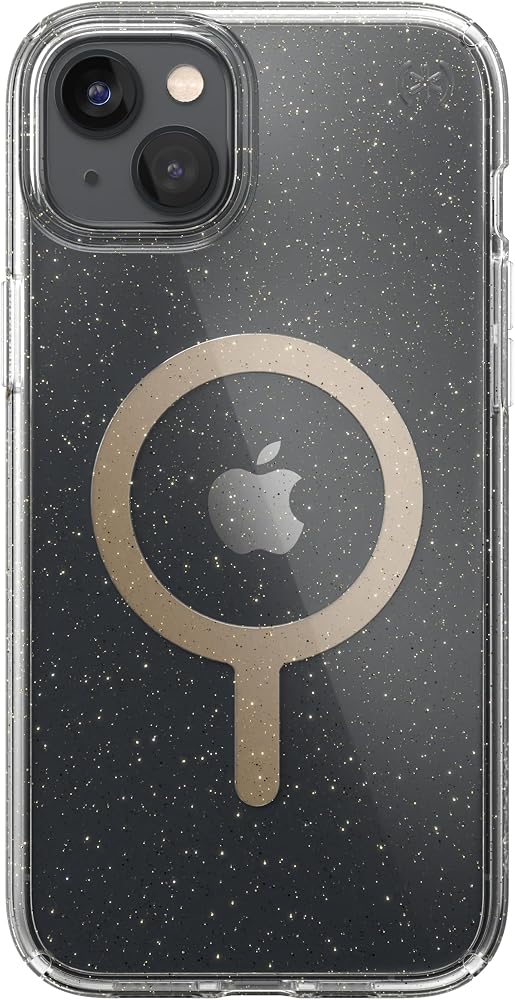 Speck Clear iPhone 14 Plus Case - Drop Protection, Scratch Resistant, Built for MagSafe Slim Phone Case for 6.7 Inch iPhones 14 Plus - Anti-Yellowing - Presidio Perfect Glitter - Clear/Gold Glitter