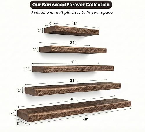 Miniatura 6 de Estantes flotantes de madera recuperada, estante rústico de madera gruesa sólida real hecho a mano