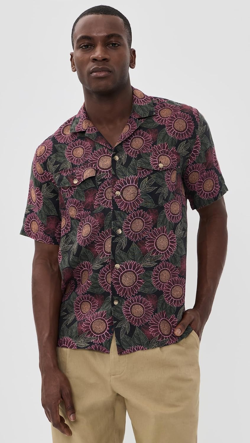 Faherty Men's Short Sleeve Reserve Basque Camp Shirt