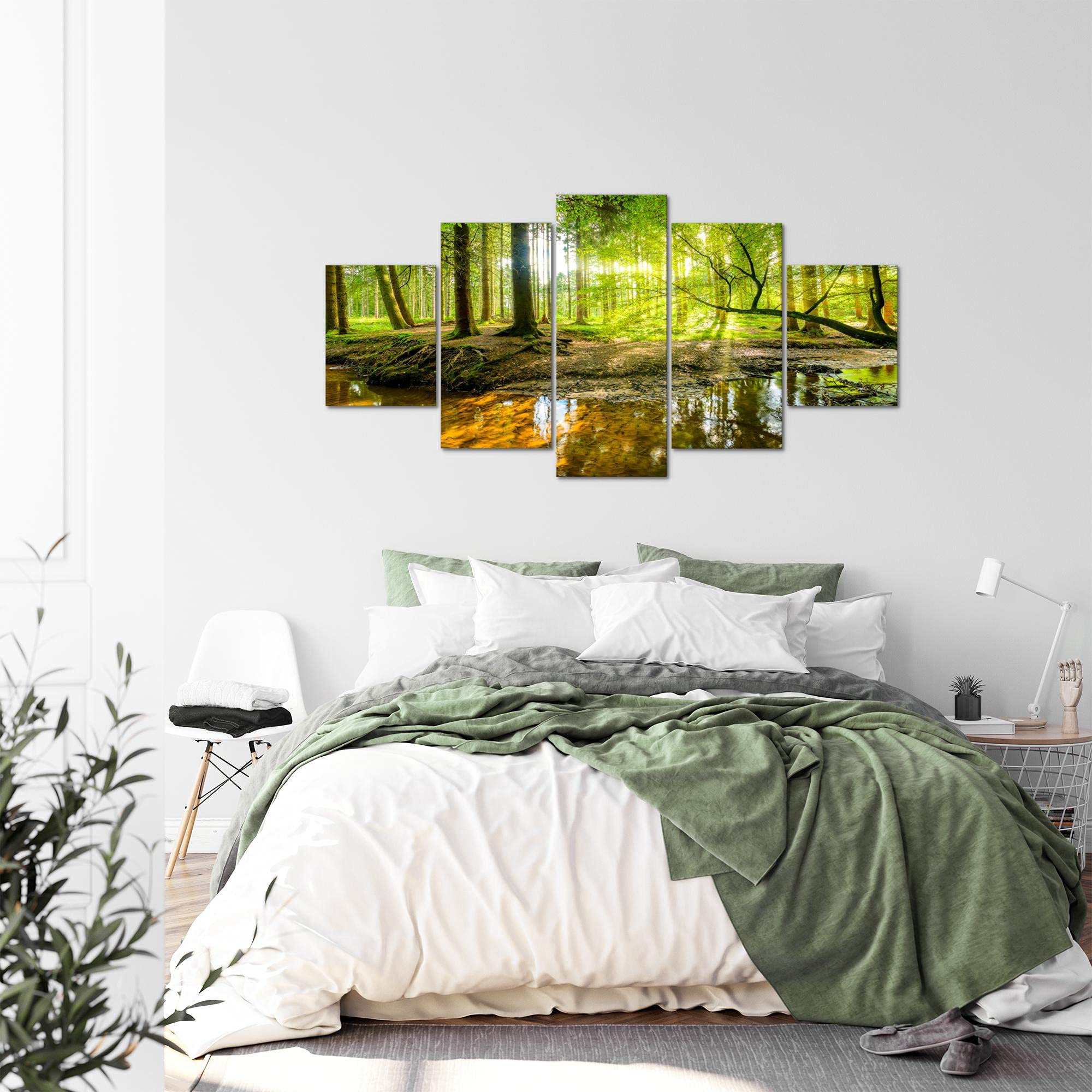 Runa Art - Tableau Forêt Paysage 200 x 100 cm 5 Parties XXL Decoration Murale Dessin Vert 611751a