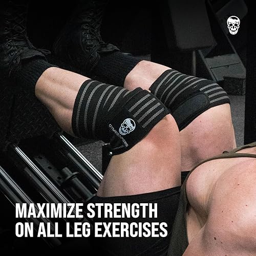 Miniatura 10 de Gymreapers Rodilleras (par) con correa para sentadillas, levantamiento de pesas, levantamiento de potencia, prensa de piernas y entrenamiento
