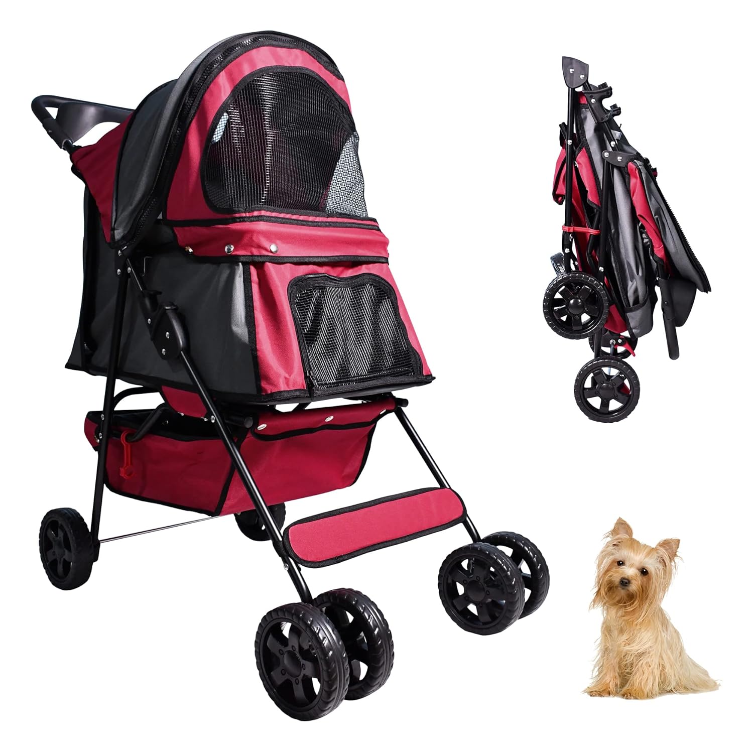 Amazon.com: ZAKAPAWS Pet Dog Stroller, 4-Wheel Promenade Foldable ...