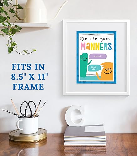 Miniatura 6 de Carson Dellosa - Juego de 14 pósteres de aula de 8.5 x 11 pulgadas, reglas del lugar feliz para una clase feliz, carteles inspiradores para el aula,