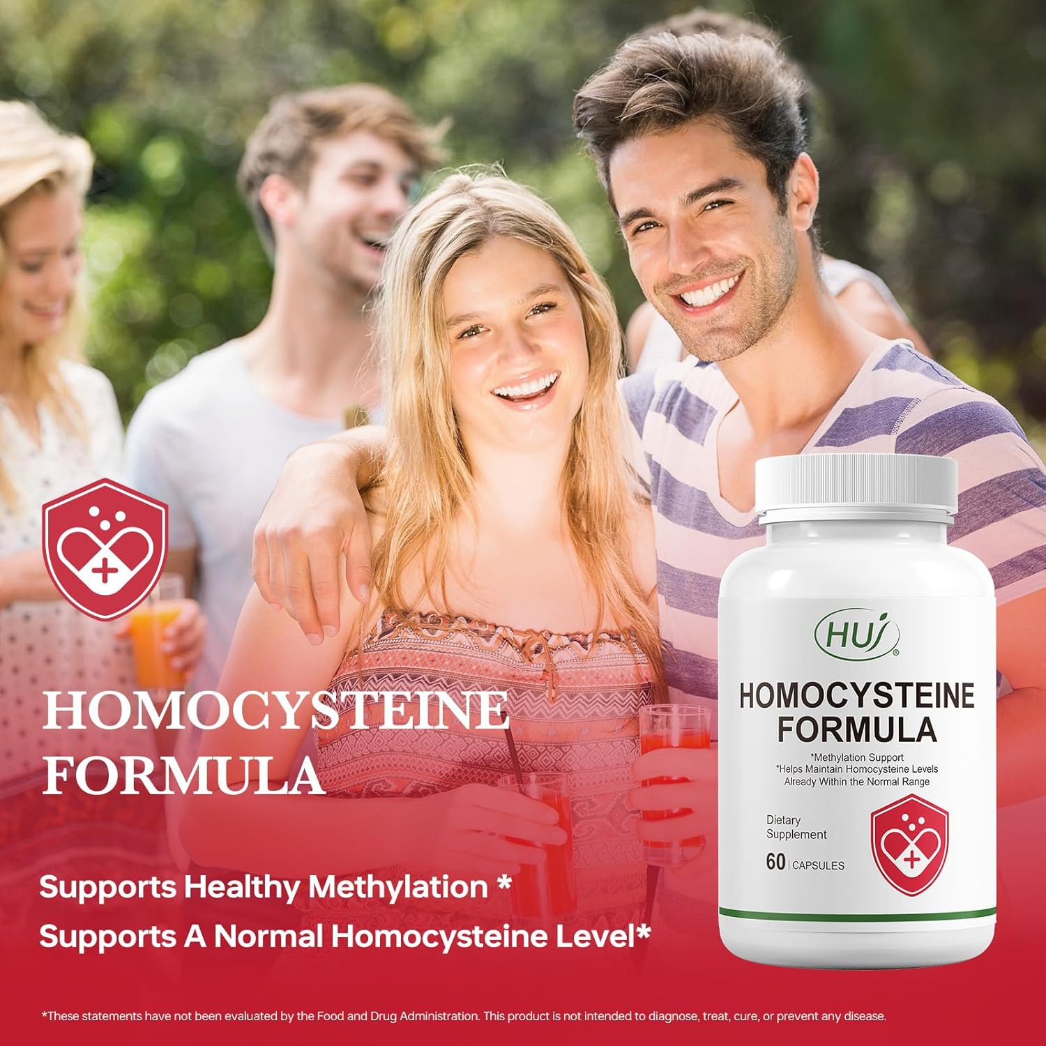 HUJ Homocysteine Formula Supplement - with B2, B12, Folate & Betaine HCl - for Homocysteine Metabolism & Methylation Support*- 60 Capsules
