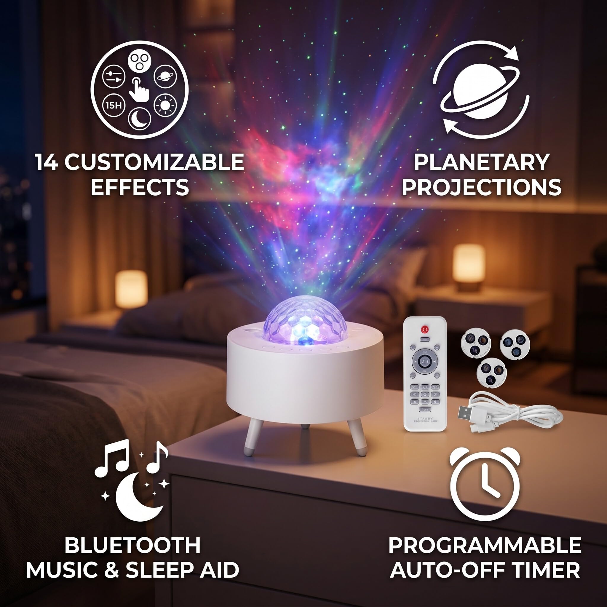 Luce del Proiettore a LED, Lampada del Proiettore a Treppiede LED, Luce del Proiettore Musicale Star Sky Alimentata da USB per la Casa Camera da Letto