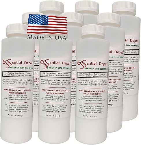 Essential Depot Micropelones de hidroóxido de sodio de grado alimenticio de 9 libras (cuentas o partículas) - Botellas de 9 x 1 lb - Limpiador de