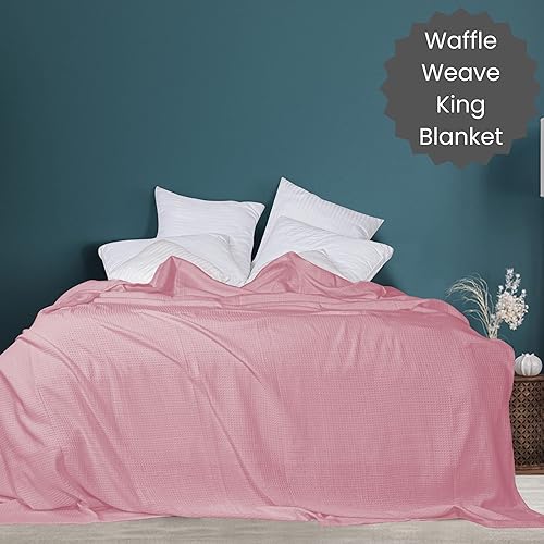 Miniatura 3 de Cotton Clinic Manta de cama de punto gofre, 100% algodón, para todas las estaciones, suave, transpirable, ligera, capa perfecta para sofá, cama,