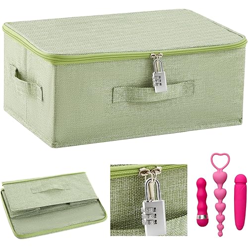Discreet Lockable Adult Toy Bag Storage Organizer Toy Bag Storage Bins Case with Zipper Lid 15 x 10 x 6.3 Inches for Women and Men Clothes Container(Light Green)