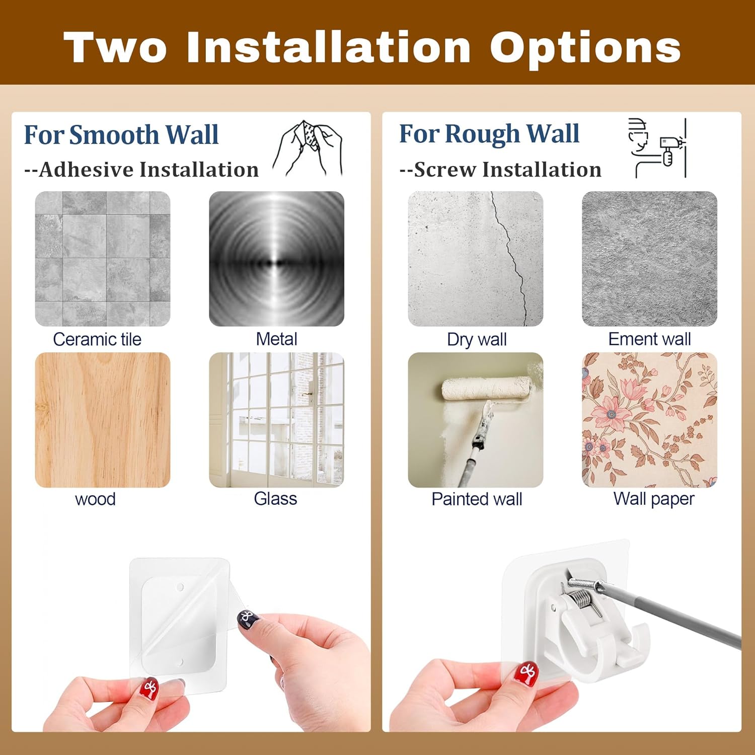 Adhesive Curtain Rod No Drilling for Windows 27 to 112",Renter Friendly No Drill Adjustable Rod, 5/8 Inch Diameter Easy Install Non Screw Screwless Apartment Rods with Stick on Bracket Holder 2-Pack