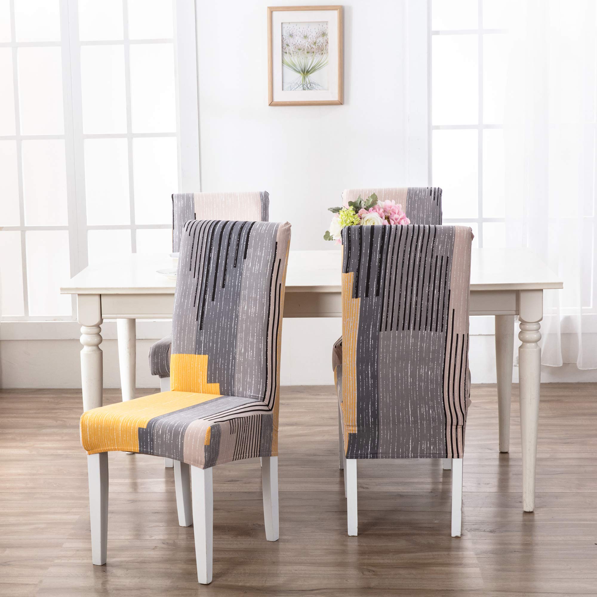 Coprisedie con Schienale 6 Pezzi/4 Pezzi,Coprisedia Elasticizzato,Universale Lavabile Coprisedia Elastico con Schienale per Sala da Pranzo,Hotel,Ristorante (Grigio&Arancio, 6 Pezzi)