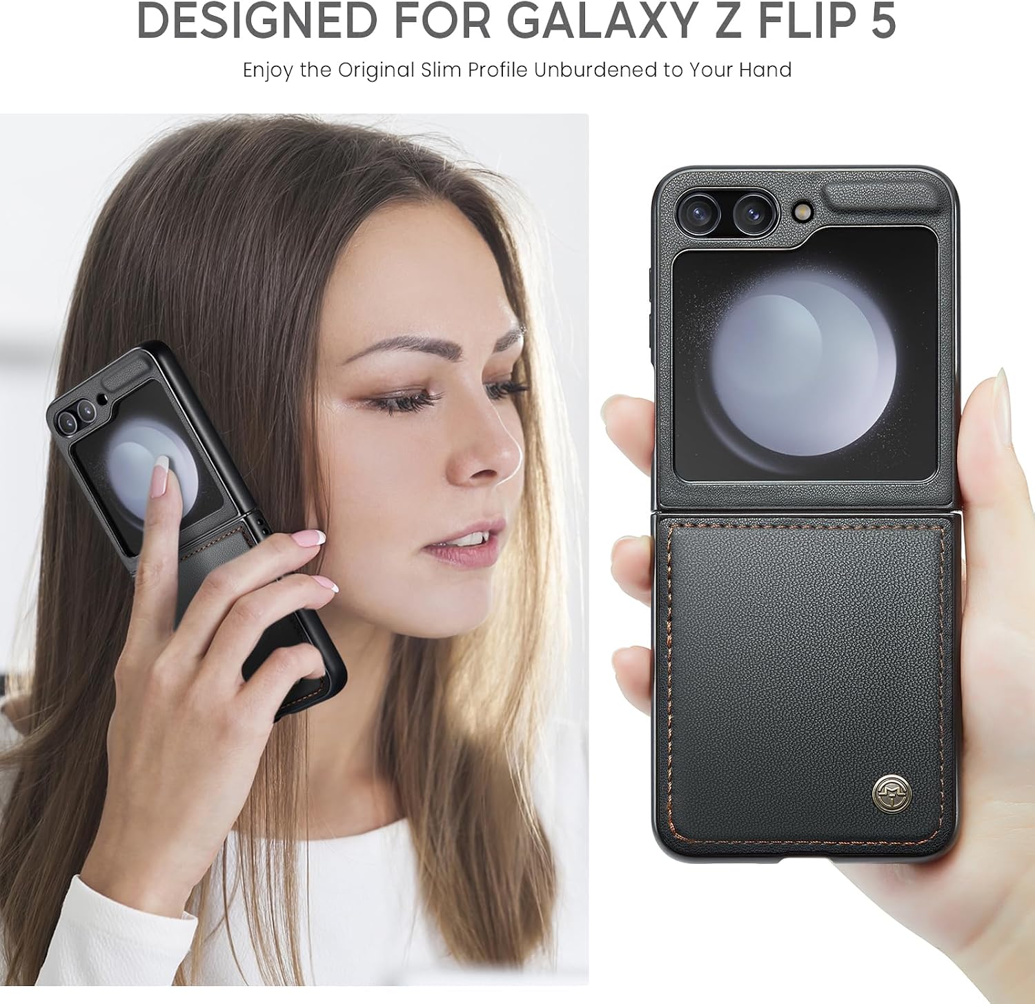 for Samsung Z Flip 5 Case, PU Leather Flip Case Slim Shockproof Durable Protective Phone Cover for Galaxy Z Flip 5 6.7'', Black image 4