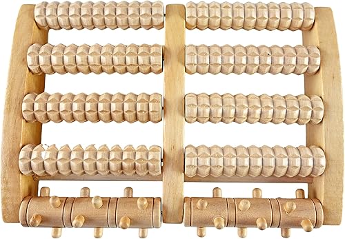 HOME-X Rodillo de masaje de pie, rodillo de masaje de madera para aliviar el dolor de pies, fascitis plantar y dolor de talón y arco, cinco barras