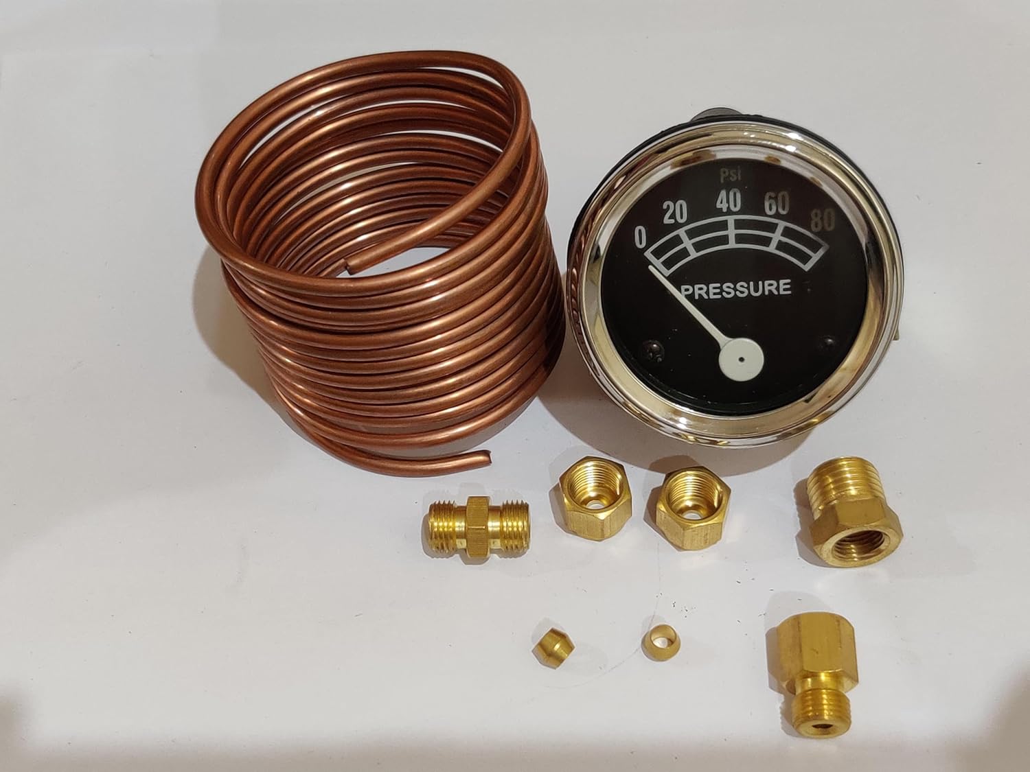 Oil Pressure Gauge with Oil Line kit 52 mm 80 psi 1/8" line kit for Tractors and Other Vehicles