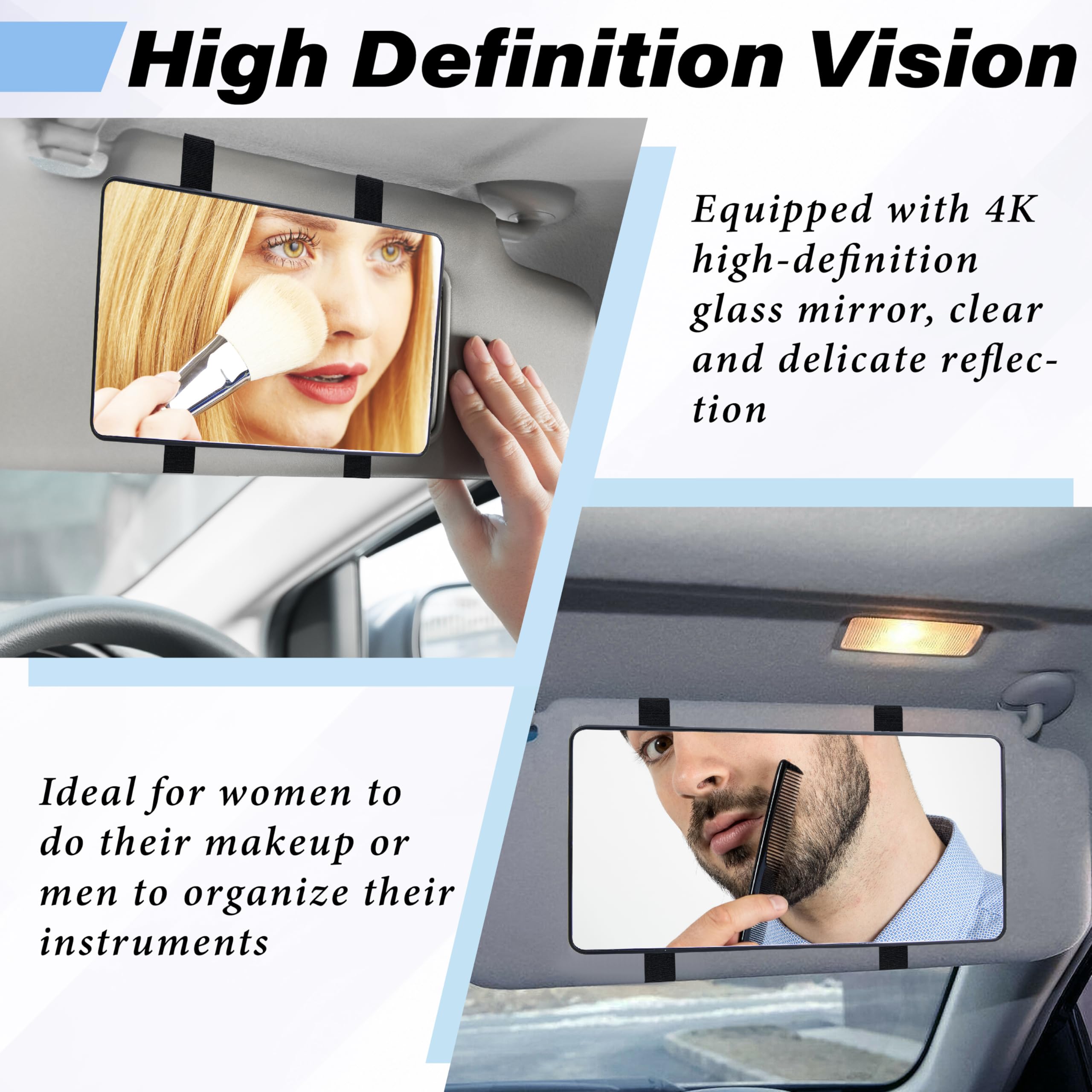 2 PCS Car Sun Visor Mirror Cosmetic Makeup Mirrors with Straps HD Car Interior Cosmetic Mirror Universal Sun — view 4