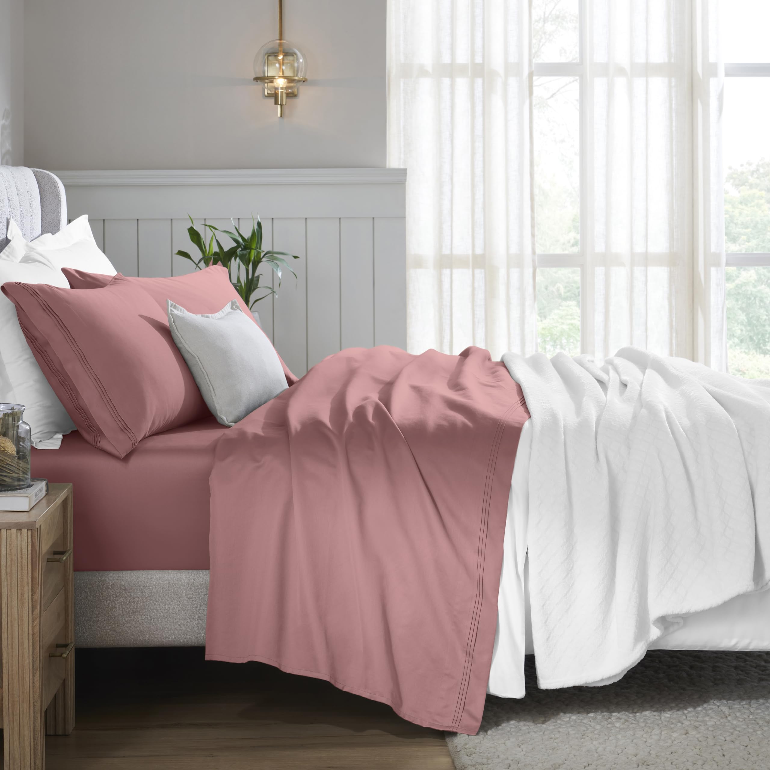 Parure de lit 4 pièces drap plat et taies d'oreiller en coton égyptien solide