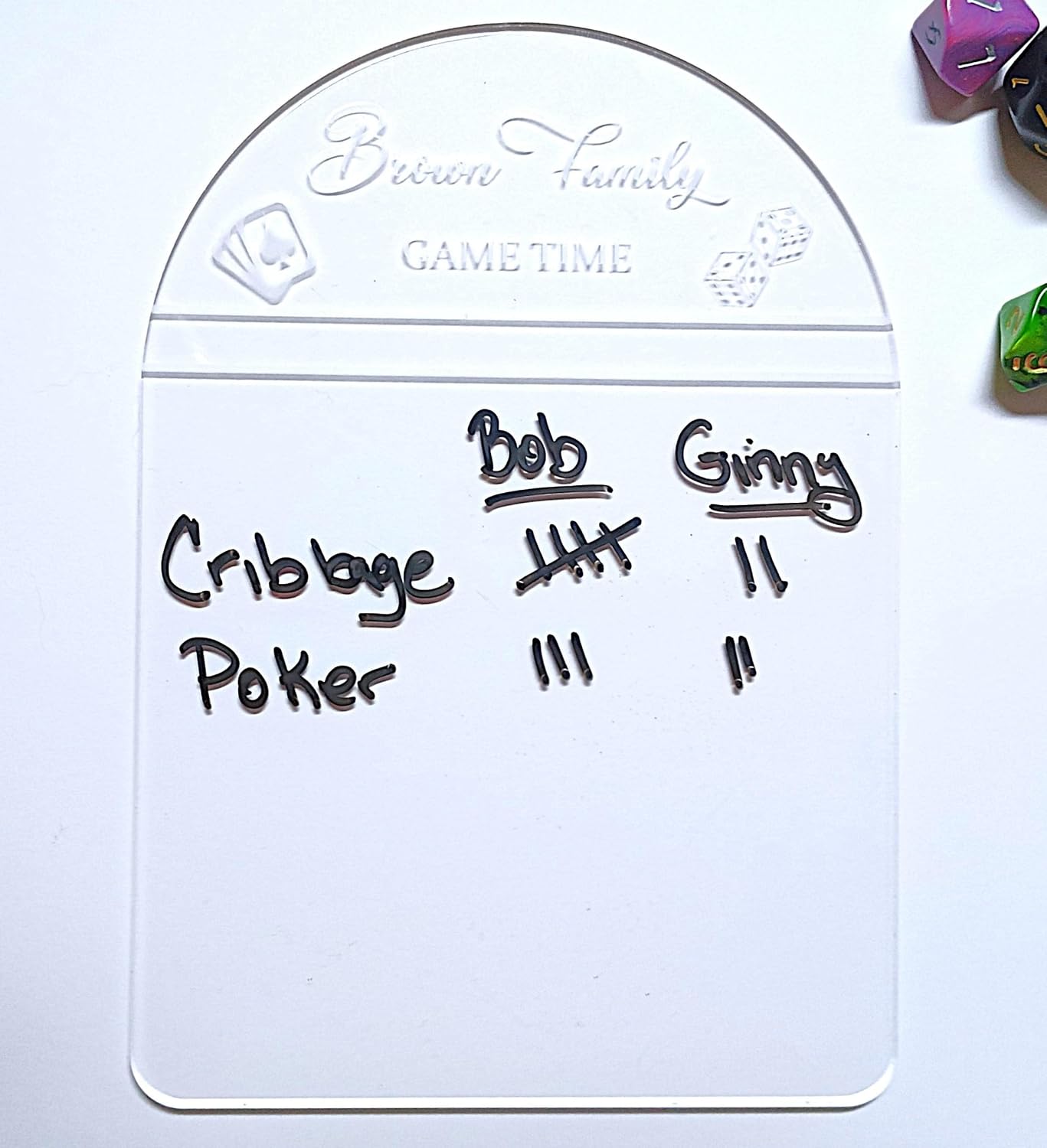 Personalized Game Night Scoreboard, Crystal Clear Acrylic, Family Score Tracker with Dry-Erase Surface, Multiple Size Options, Perfect for Game Rooms and Family Gatherings (10X15)