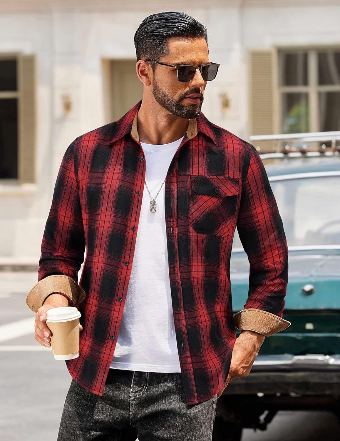 COOFANDY Men's Flannel Long Sleeve Button Down Casual Plaid Shirt With Pocket - Image 3