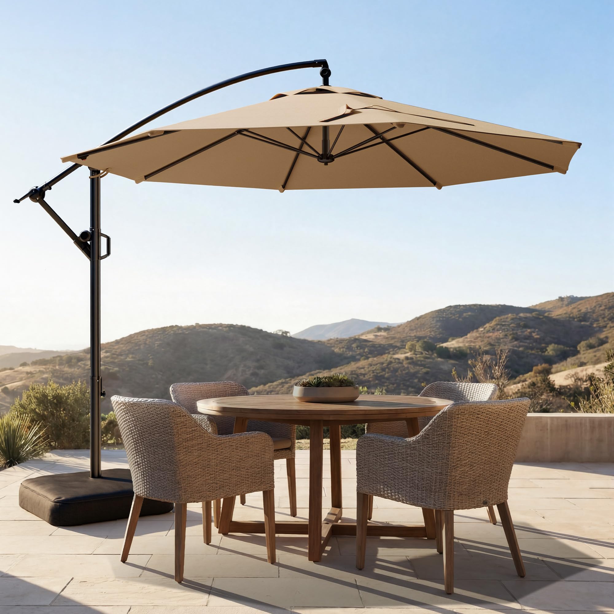HOMSHADE 10ft Cantilever Patio Umbrella with Base Included, 30 MPH Wind-Resistant Offset Outdoor Hanging Umbrella with 45 Degree Infinite Tilt and Smooth Crank, 260gsm Solution-Dyed 8-Year Fade-Resistant Canopy for Backyard