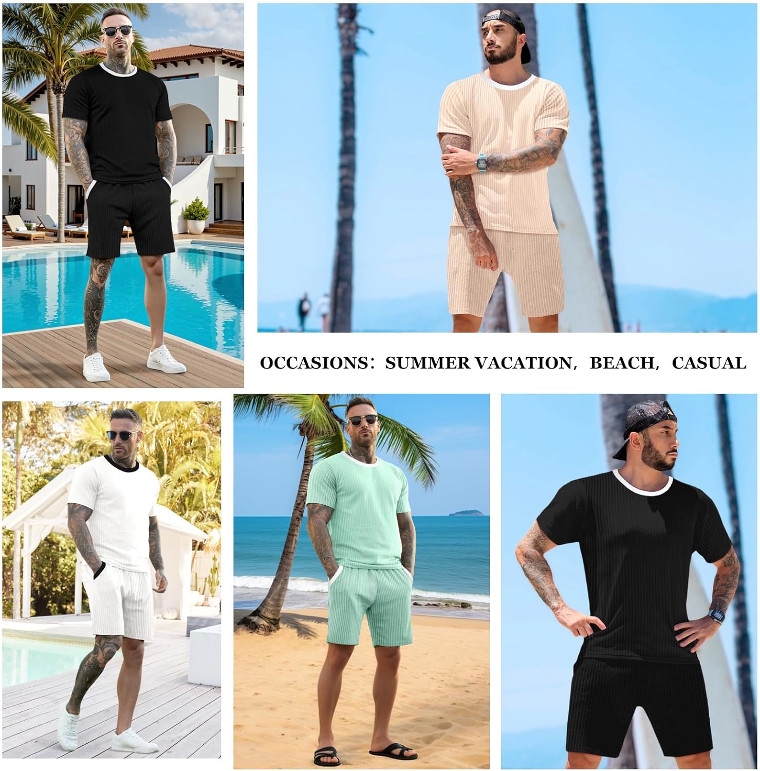 GINGTTO Mens Short Sets 2 Piece Outfits Summer Casual Tracksuits knit Set Vacation
