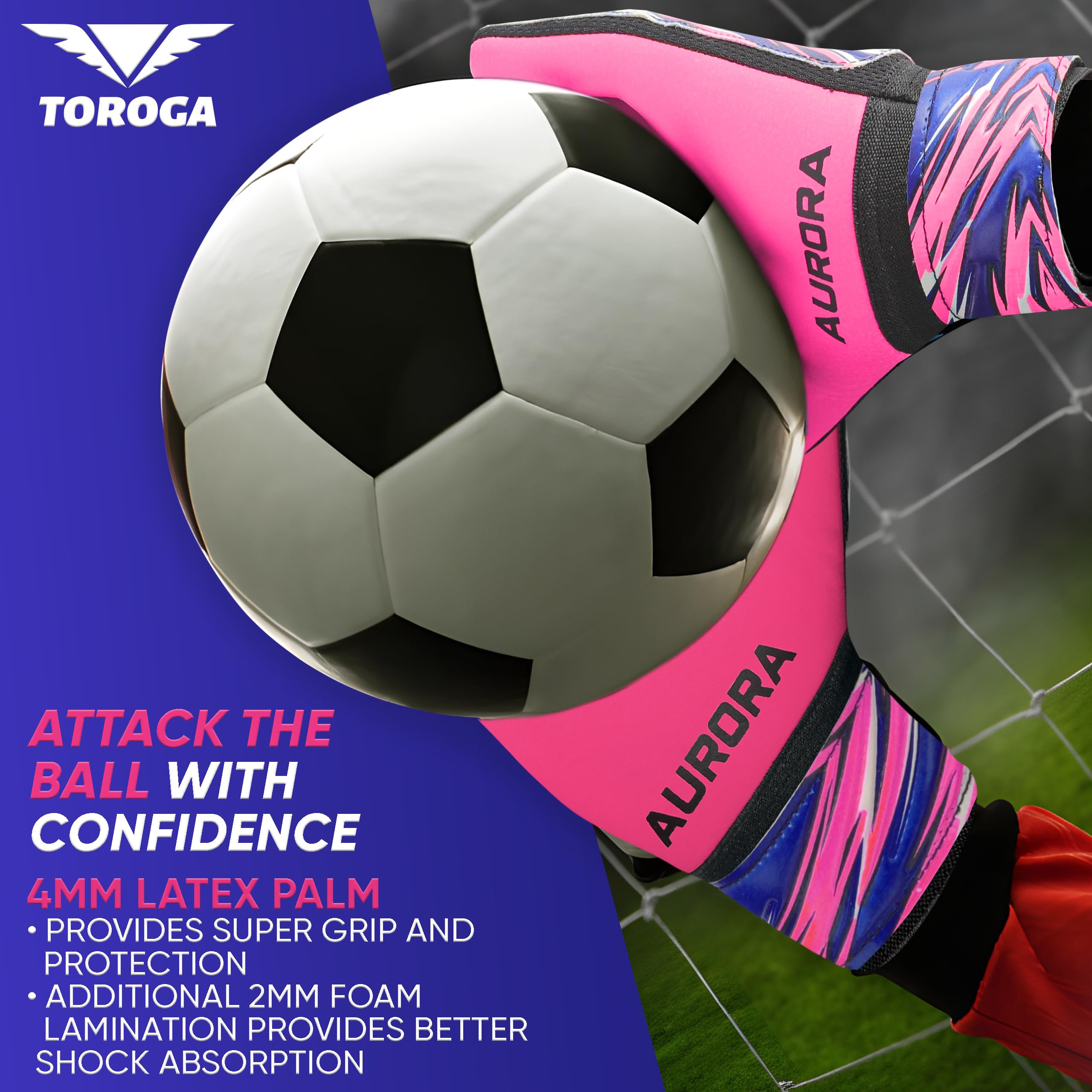 TOROGA Football Goalkeeper Gloves For Boys kids Children Youth Soccer Goalie Glove with Super Grip Palms (Pink, 2) - Image 4