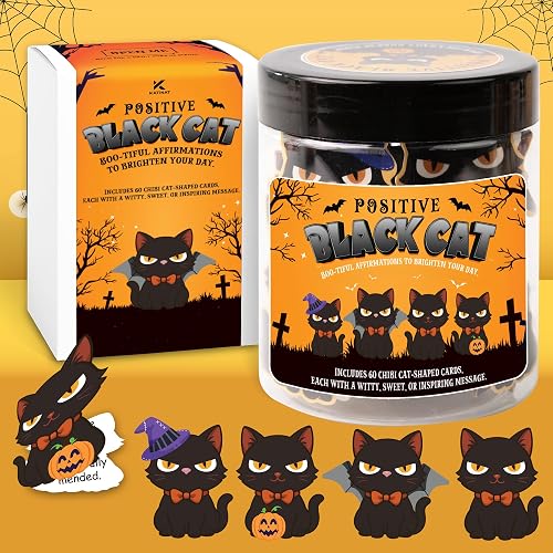 Halloween Black Cat Jar, 60 Cat Affirmation Cards, Halloween Gifts