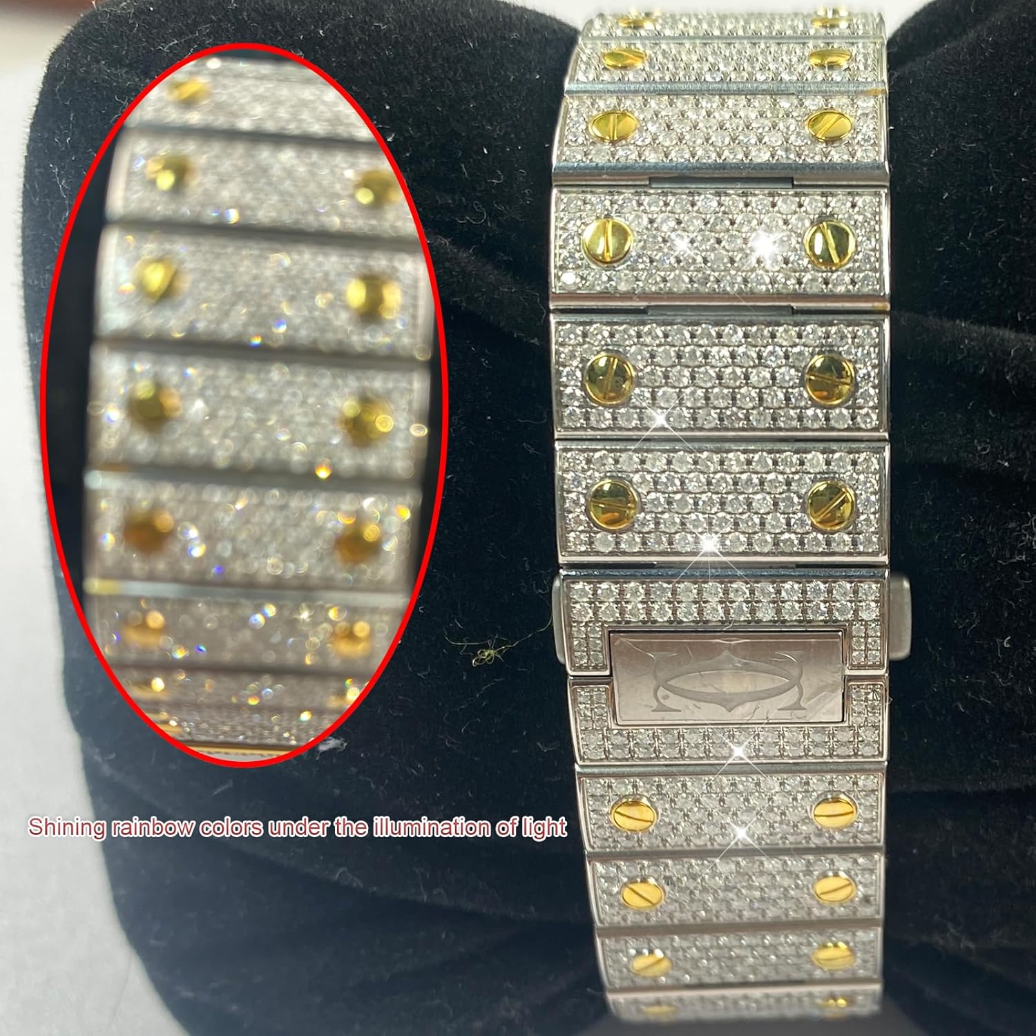 Inlaid with Earth Grown Diamonds Watch Dial Bezel Case and Band for SANTOS DE CARTIER Series