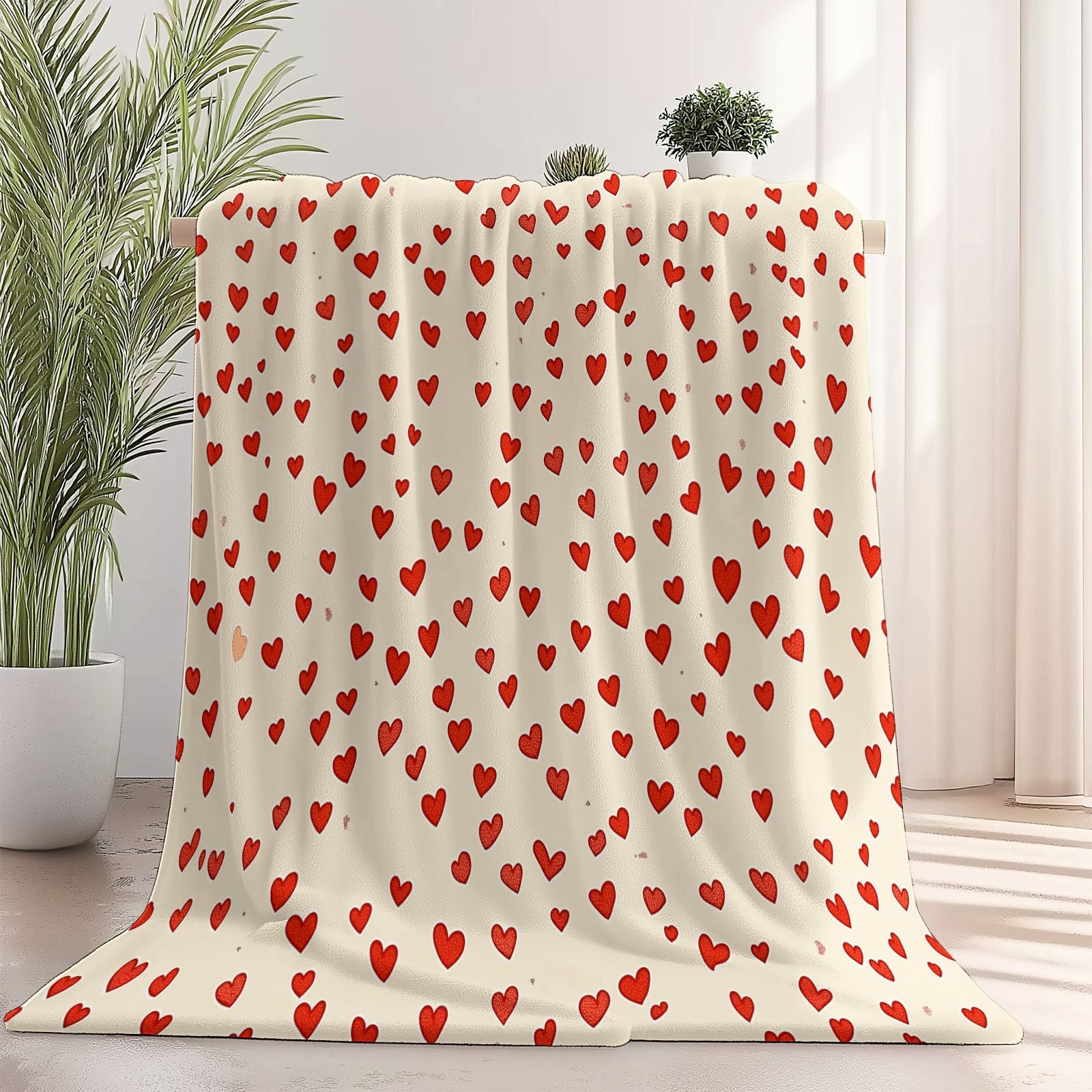 Nowy termiczny super miękki flanelowy koc narzuta na łóżko podwójne (200 x 220 cm) - kremowy miękki ciepły gruby dwustronny pokrowiec na sofę, minimalizm romantyzm miłość koc na sofę do salonu