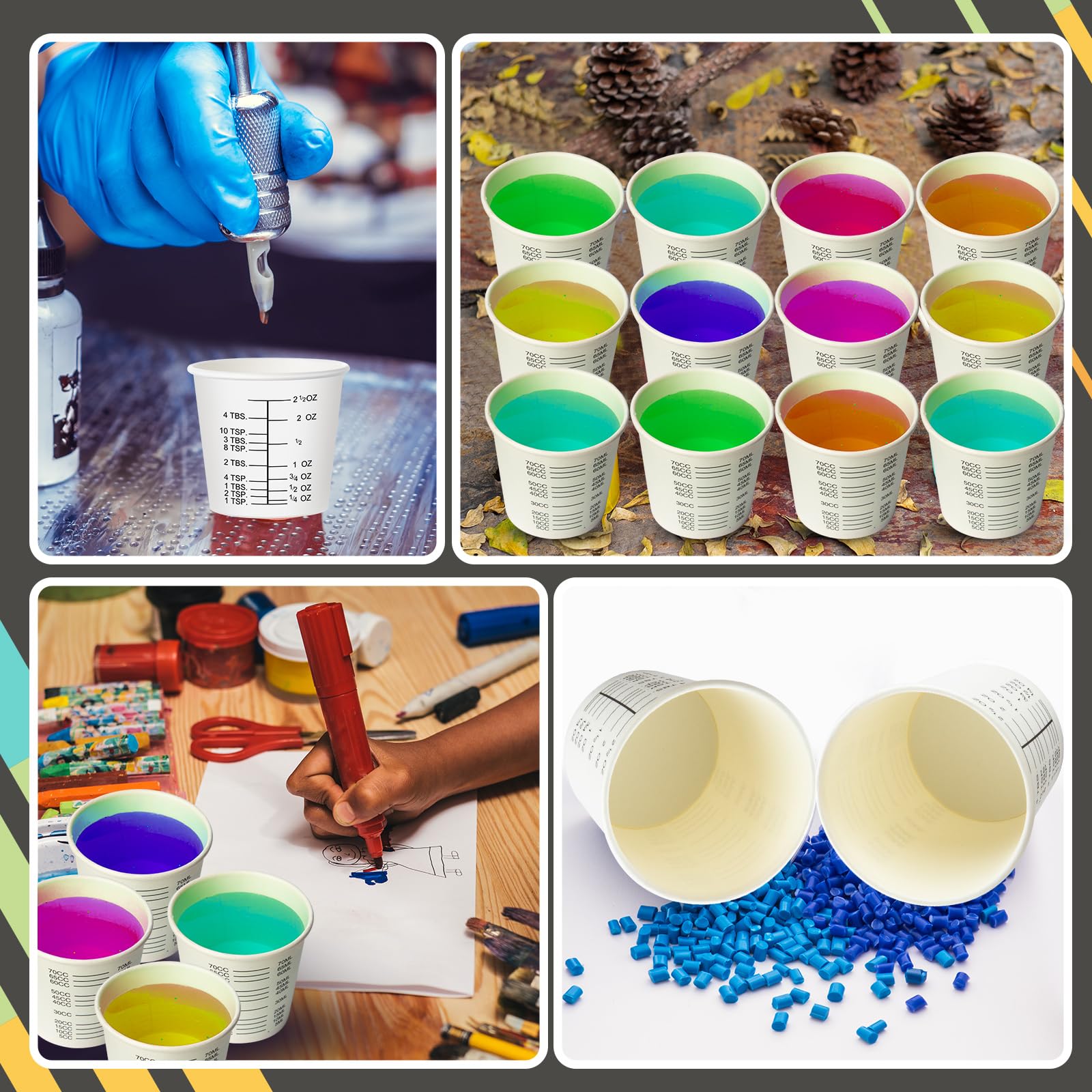 Sliner 200 vasos de papel graduados desechables de 3 onzas con revestimiento de cera, vasos medidores desechables con medidas claras para medir resina, mezclar pintura, resina, manchas, epoxi